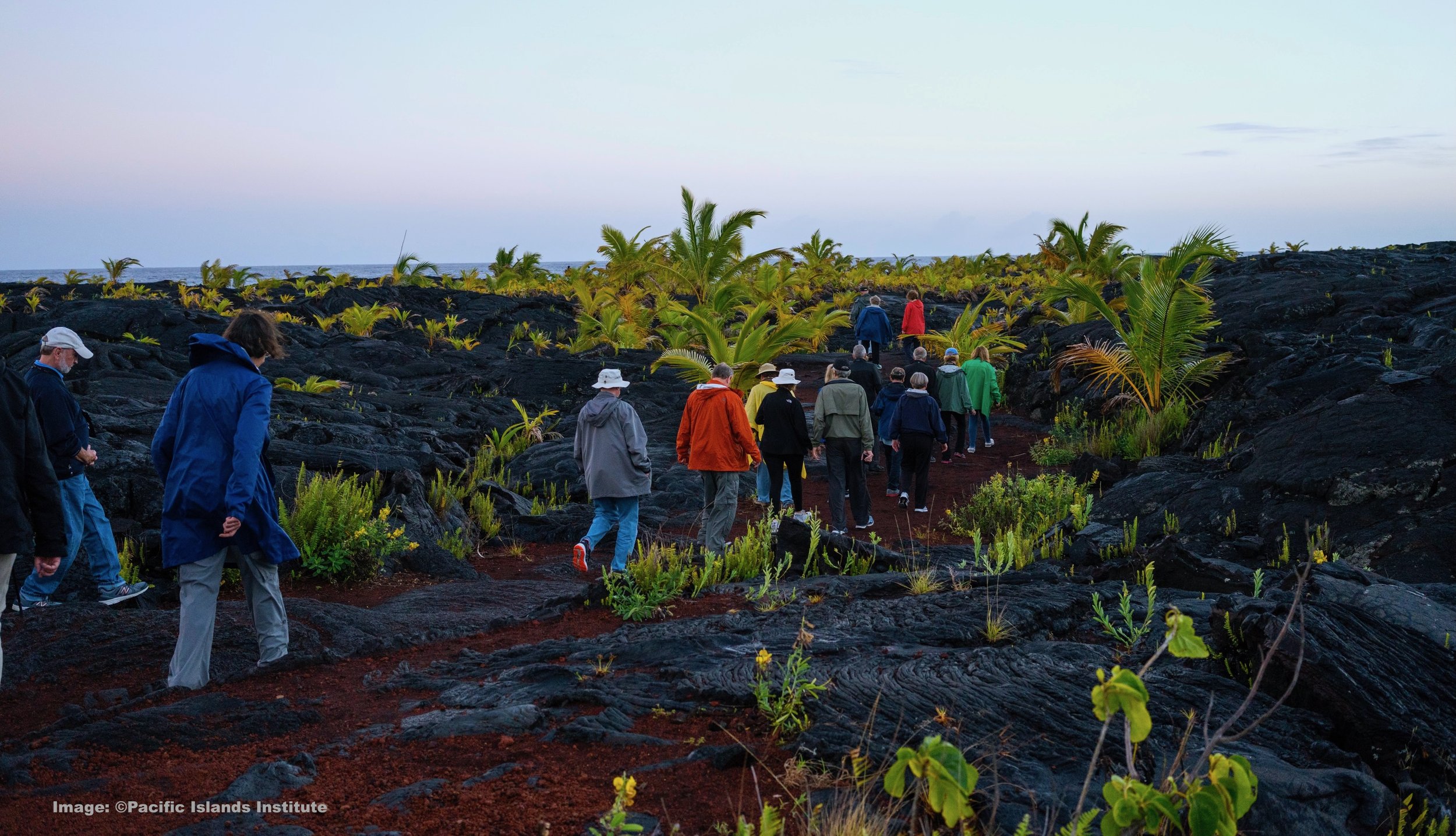 Walking on the lava floes at Volcaoes National Park, Hawaii