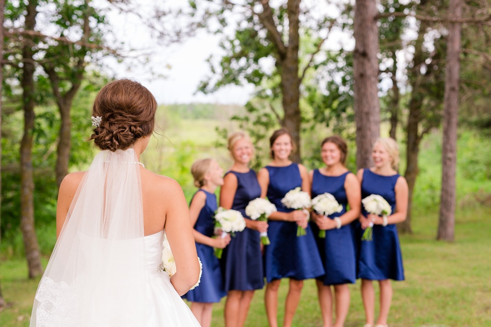 Wolf Lake, MN Country Styled Wedding, White Dress, Blue Suite | Photographed by Amber Langerud Photography | Bridesmaids