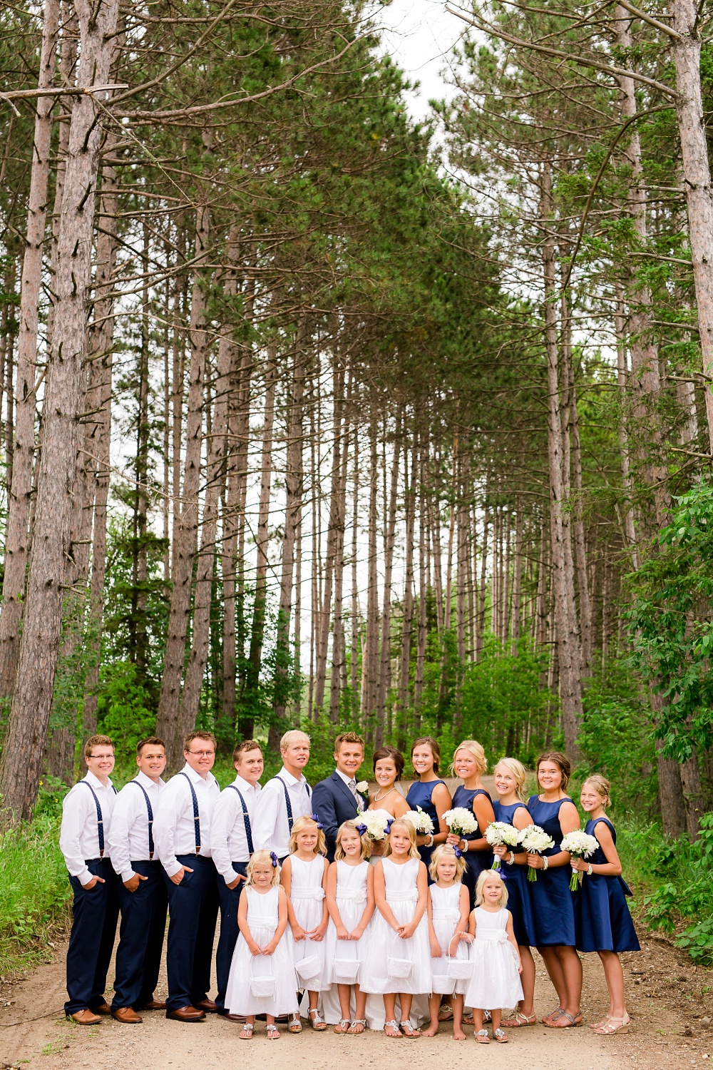 Wolf Lake, MN Country Styled Wedding, White Dress, Blue Suite | Photographed by Amber Langerud Photography | Bridal Party