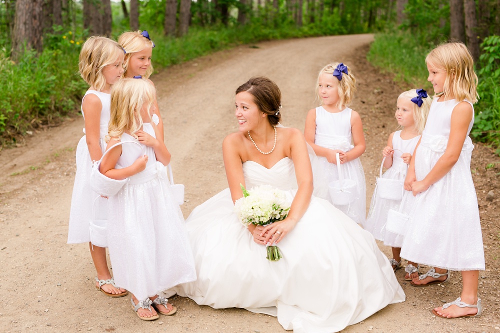 Wolf Lake, MN Country Styled Wedding, White Dress, Blue Suite | Photographed by Amber Langerud Photography | Bride &amp; her flower girls