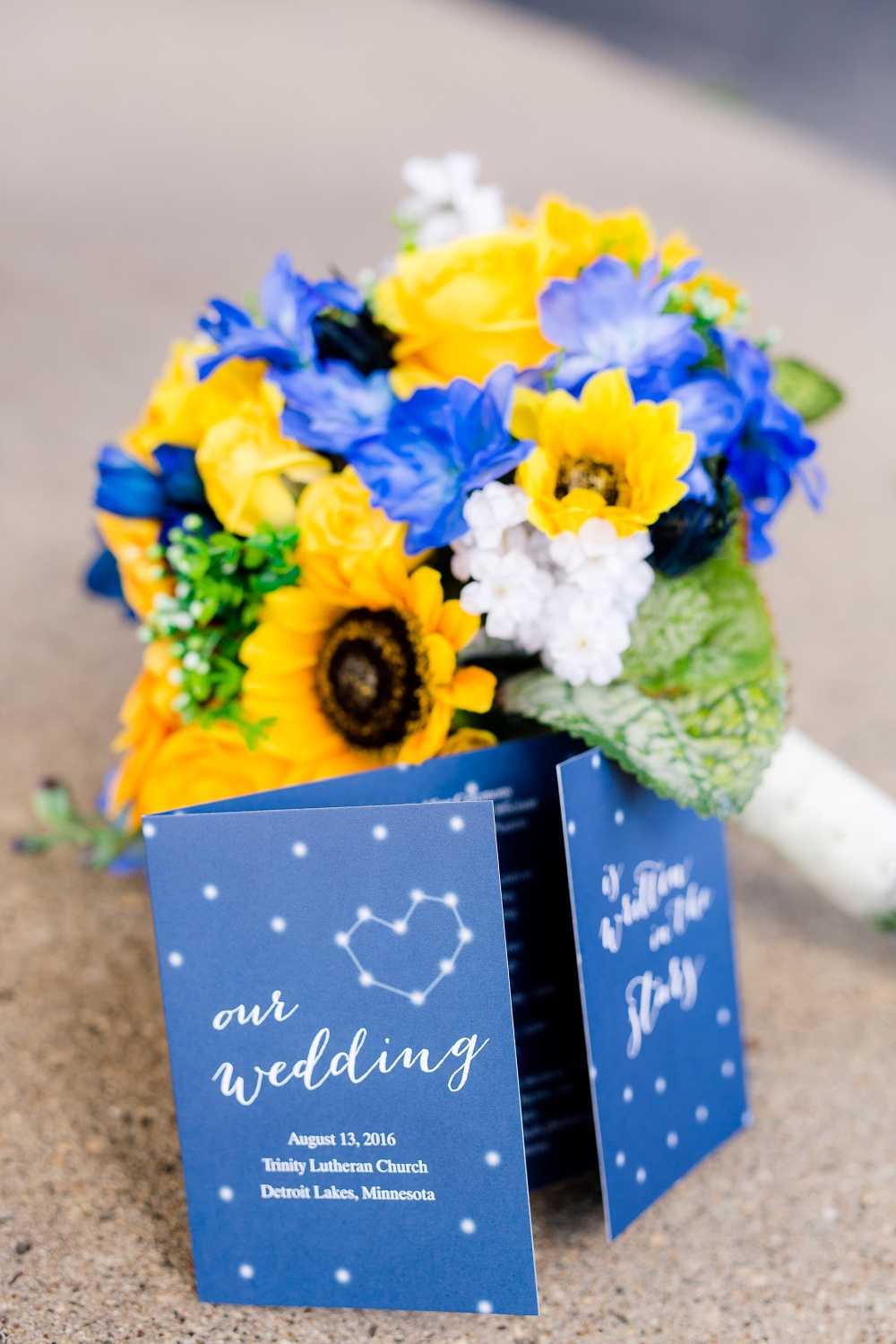 Detroit Lakes, MN Country Styled Wedding at Trinity Lutheran Church &amp; Holmes Ballroom Photographed by Amber Langerud Photography | Sunflower wedding bouquet &amp; wedding program