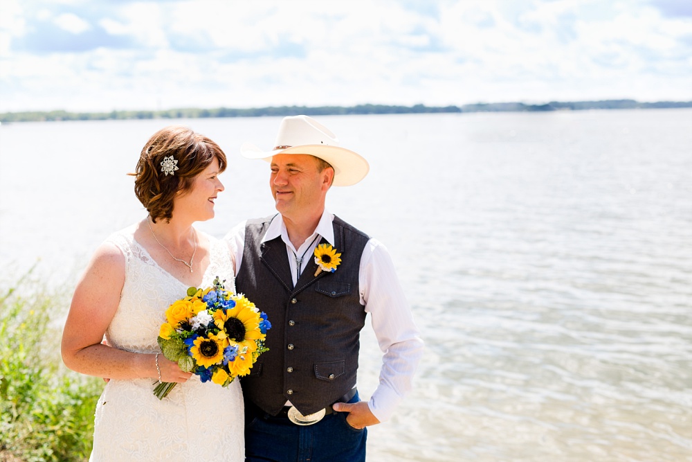 Detroit Lakes, MN Country Styled Wedding at Trinity Lutheran Church &amp; Holmes Ballroom Photographed by Amber Langerud Photography | bride &amp; groom by lake