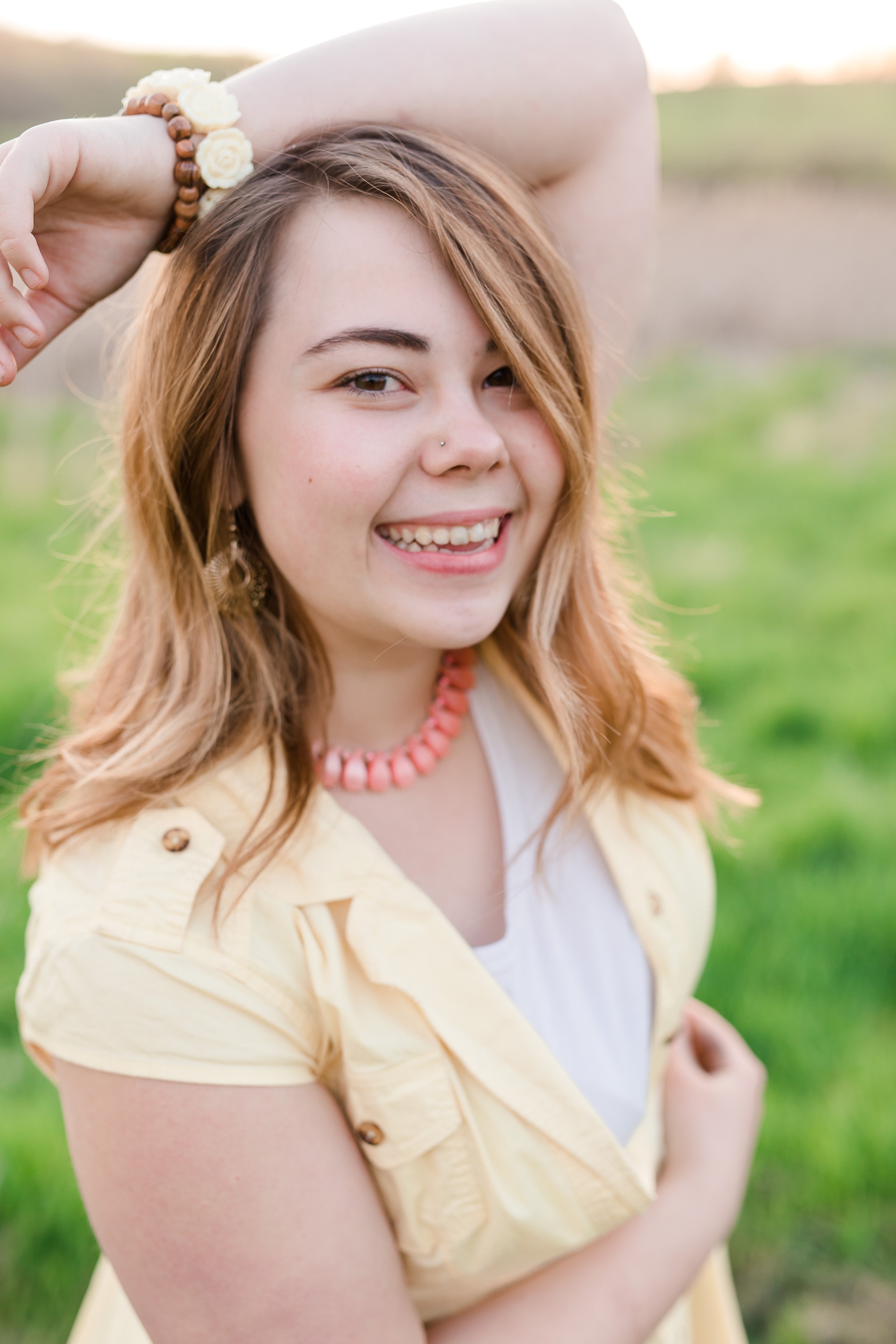 Country & Gold Sequin Styled Portrait Session near Audubon, MN | Dorothy | In a golden/green field | yellow dress | Spring Session | Styled Shoot