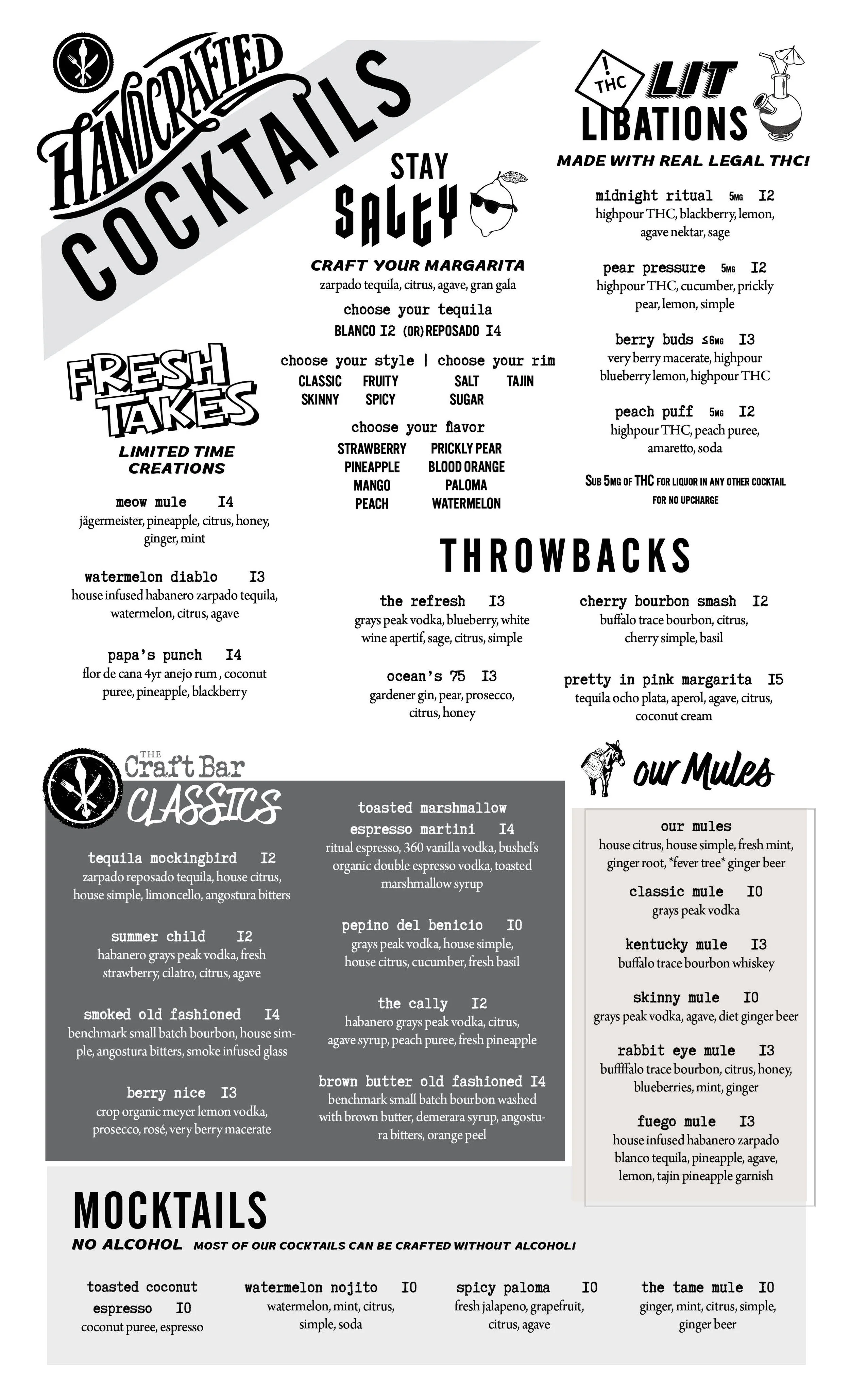 World Famous Cocktails  - drinks for every taste - THC Bourbon Tequila Vodka Mules - Seasonal fun drinks master mixologists and MOCKTAILS