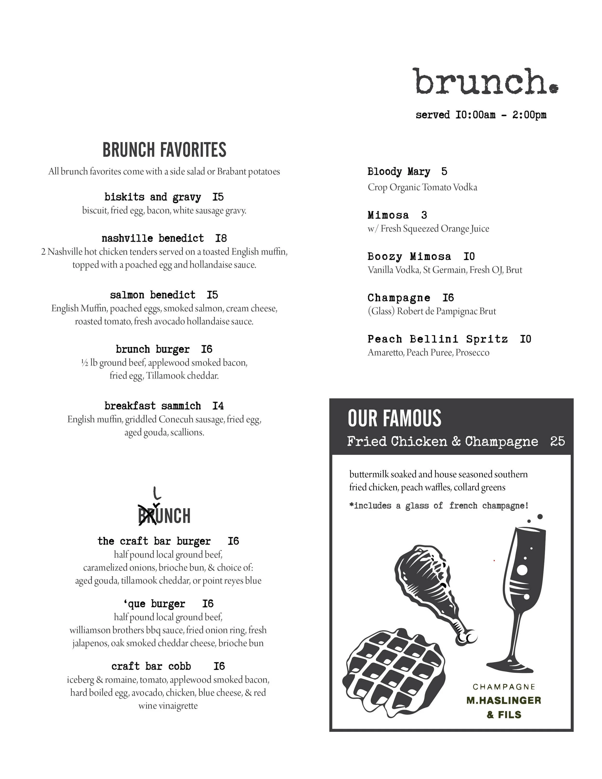 Sunday Brunch The Craft Bar Niceville Highway 20 Mimosas Bloody Mary Champagne and Fried Chicken Y'all Best Local Brunch