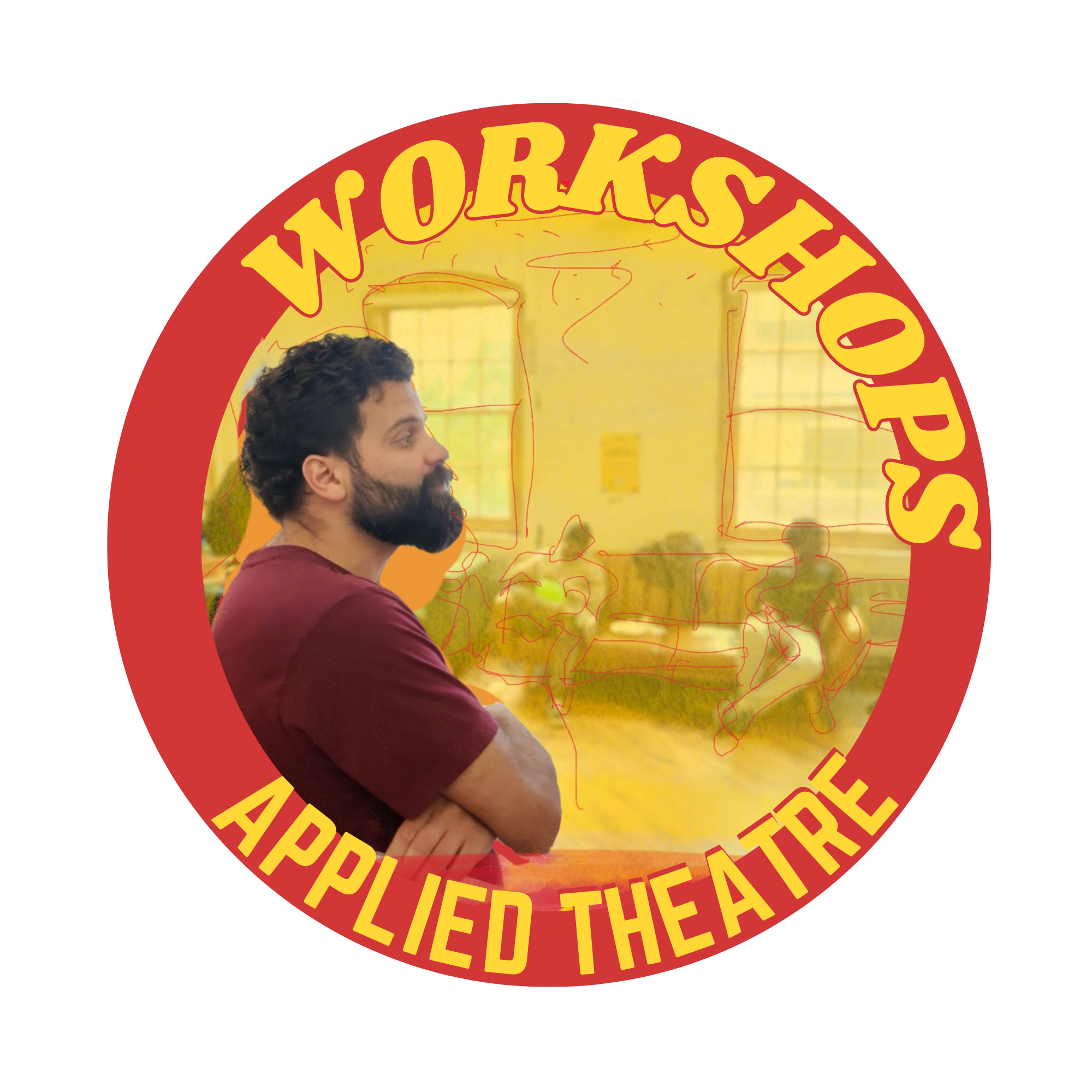 A facilitator watches a theatre workshop  - with interest