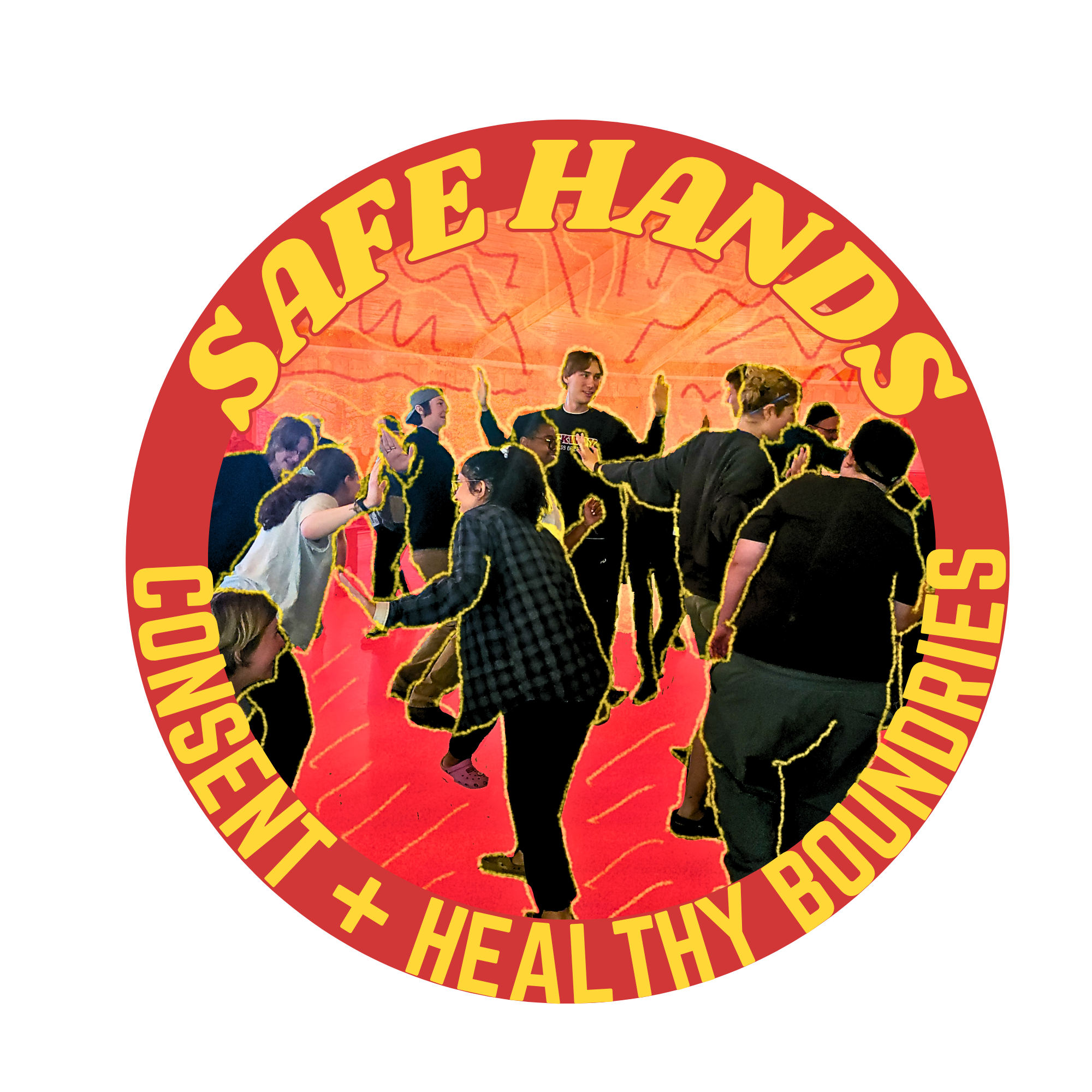 Safe Hands Consent and Healthy Boundaries Workshop - depicts a group of smiling youth playing a game with their hands raised