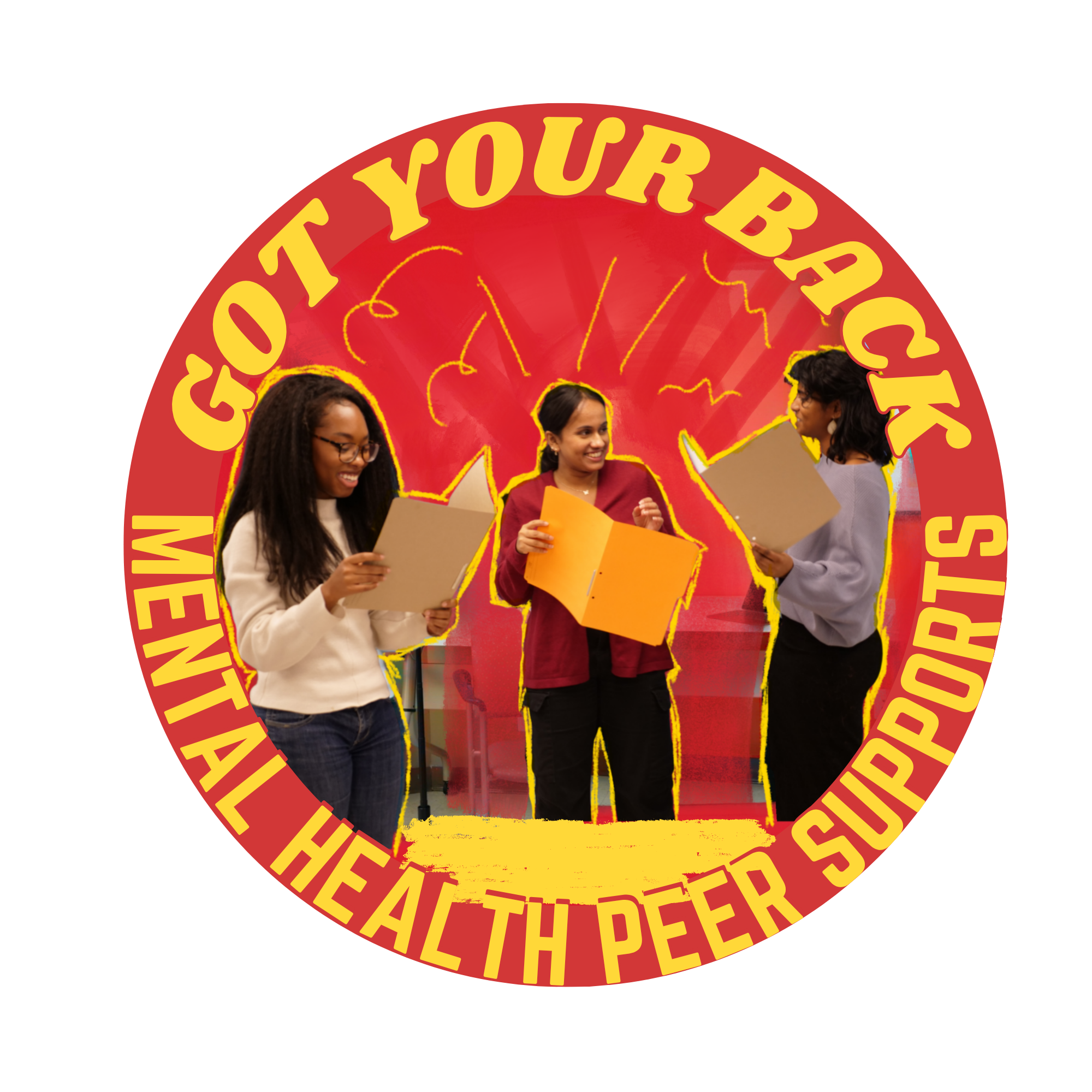 Got Your Back - Mental Health Peer Supports - depicting three youth read from scripts and laugh