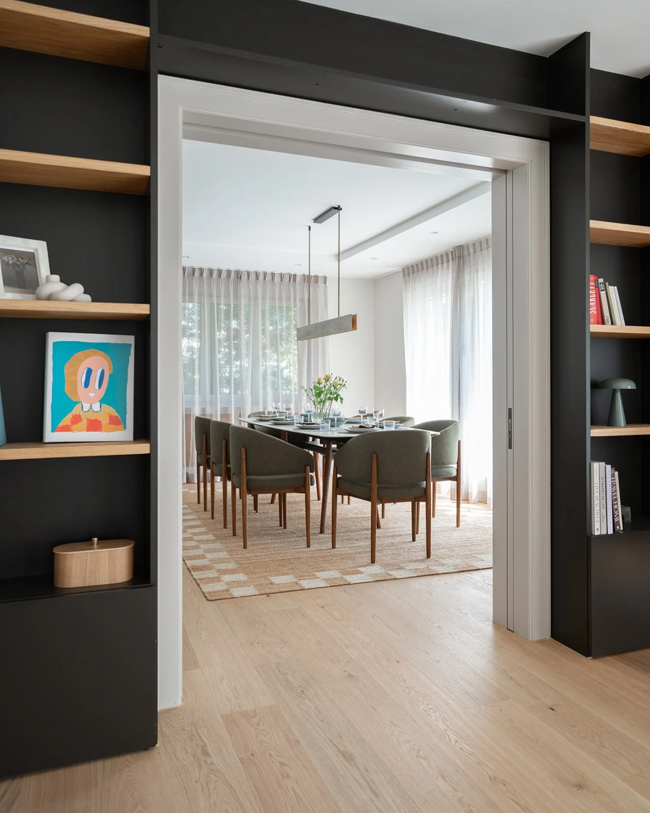 Dining room interior from the Landhaus Ennetmoos remodel in Nidwalden — a cozy and poetic full-house renovation by Lifestyle Si.