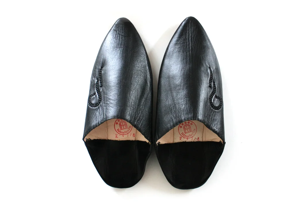 Leather Babouche Slippers _Black, Man
