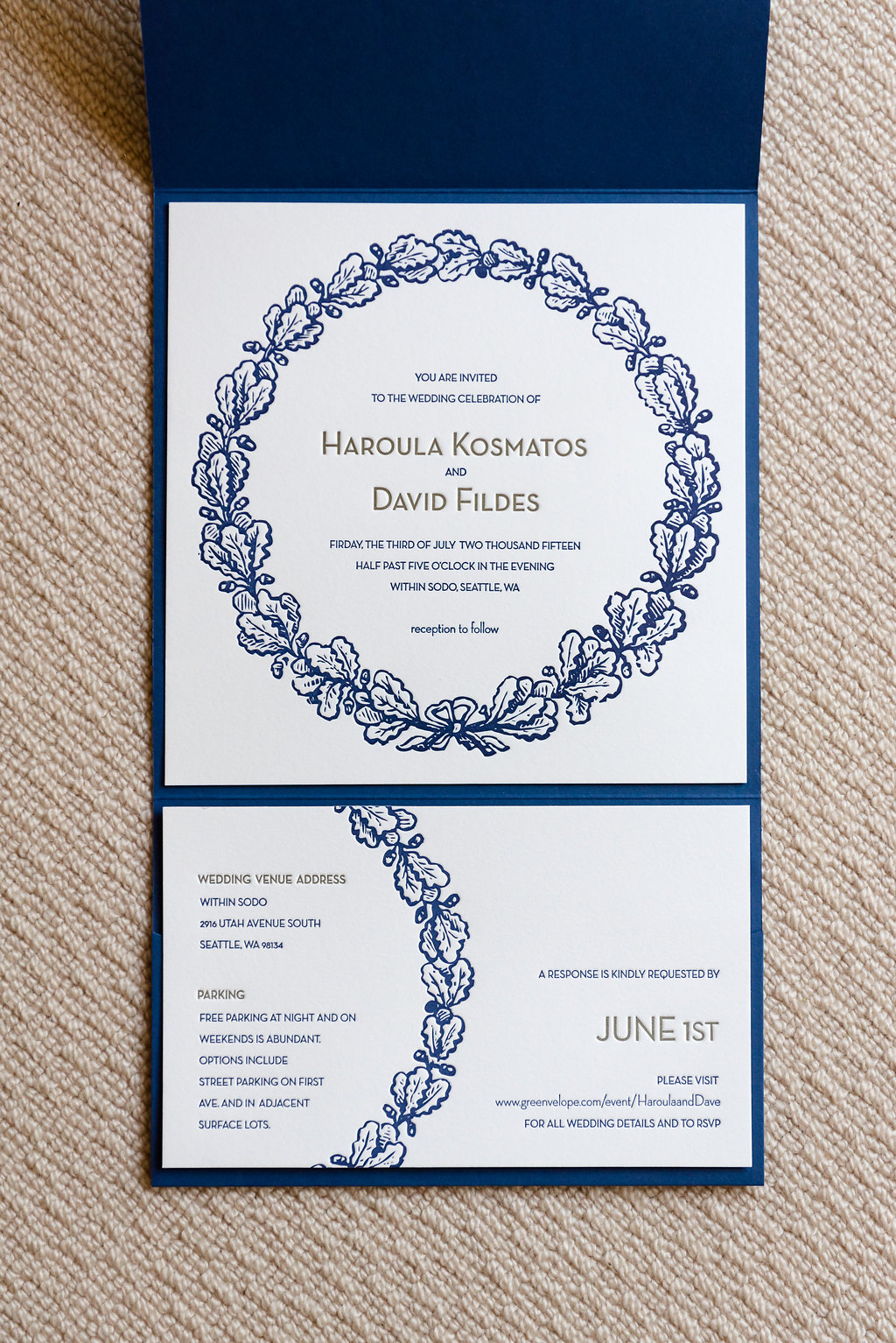 Within Sodo Wedding Seattle | Blue and White Wedding Invitation | Affinity Photography | Seattle Wedding Planner | New Creations Weddings