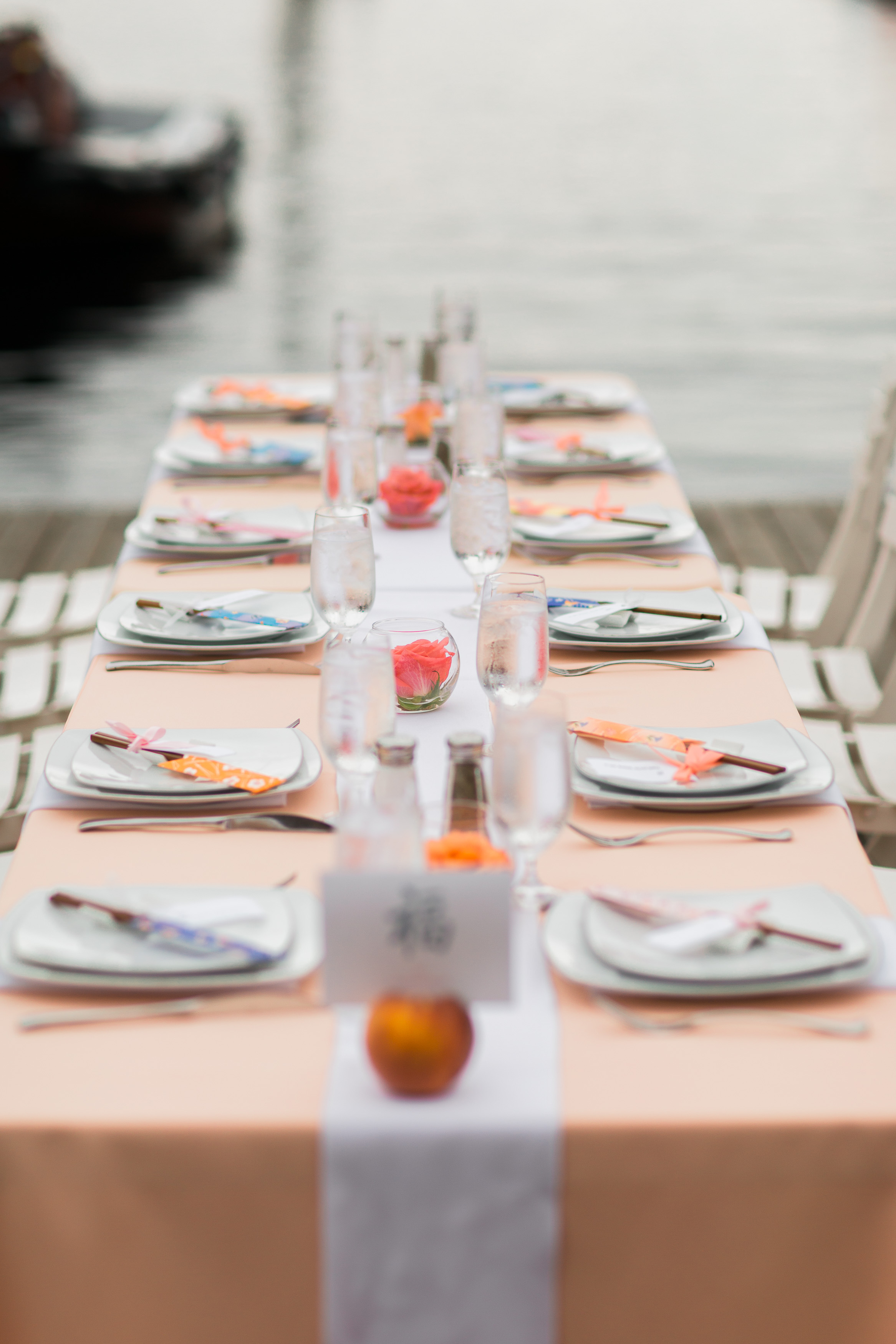 Pink and Peach Wedding Table Setting | Center for Wooden Boats | Asgari Photography | Seattle Wedding Planner | Chinese Wedding Planner