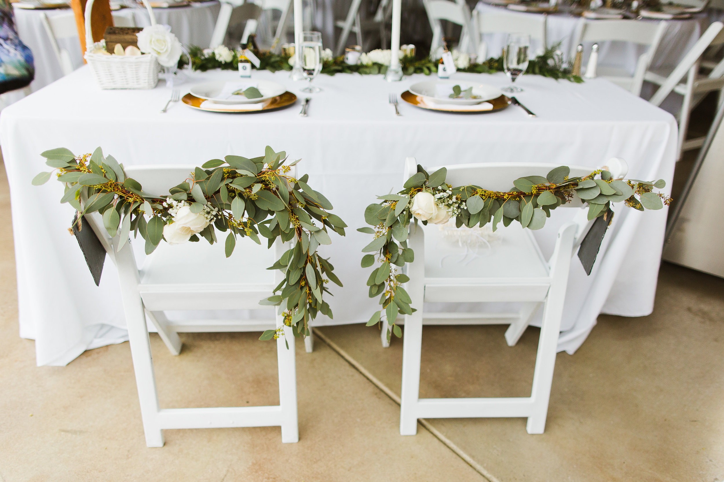 Bride and Groom Chair Garlands | Eucalyptus Wedding Garland | Asgari Photography | Swans Trail Farm Snohomish Wedding | Snohomish Wedding Planner | Seattle Wedding Planner