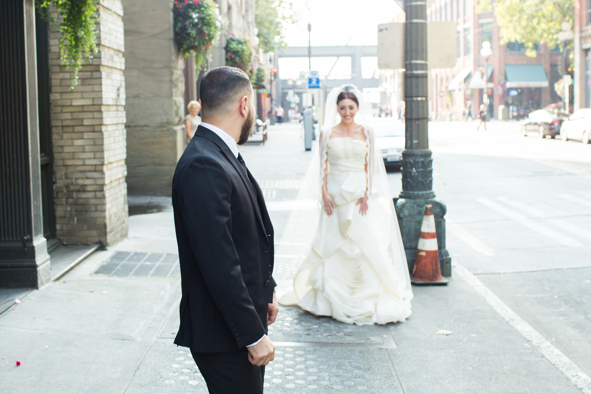 First Look Photo | Axis Pioneer Square Wedding | Angela and Evan Photography | Seattle Wedding Planner