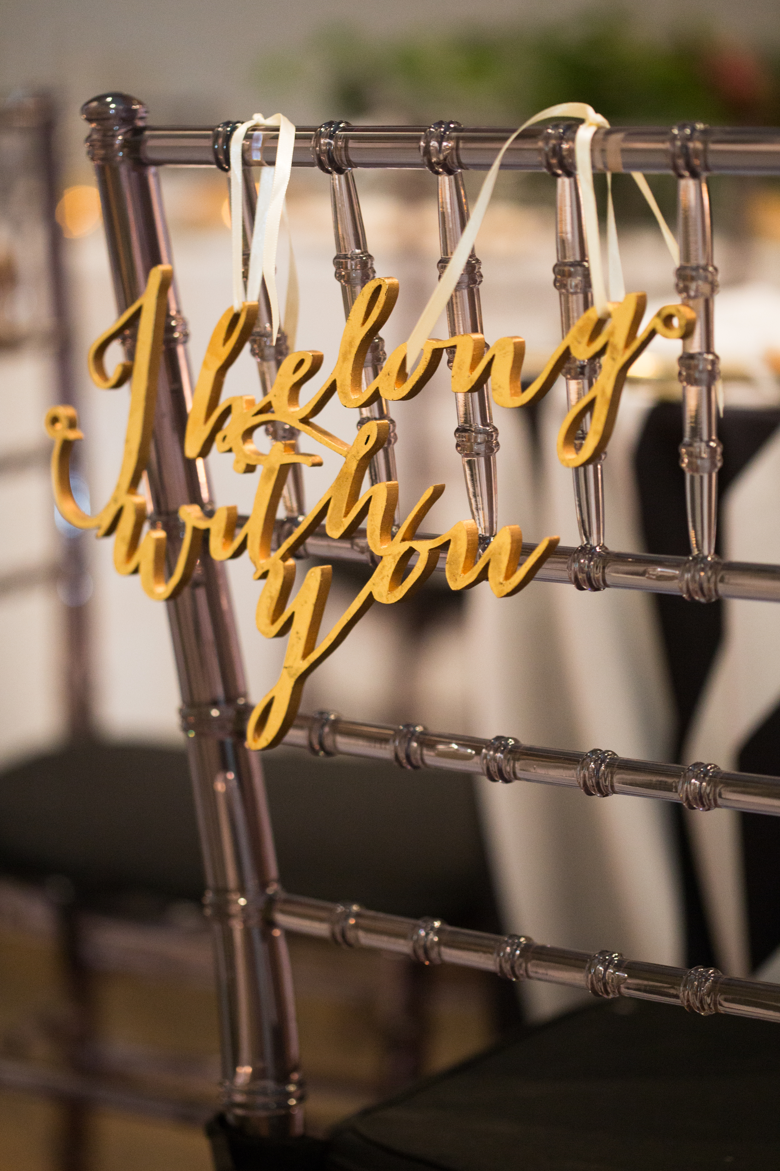 I Belong With You Chair Decor | Wedding Decor | Axis Pioneer Square Wedding | Angela and Evan Photography | Seattle Wedding Planner