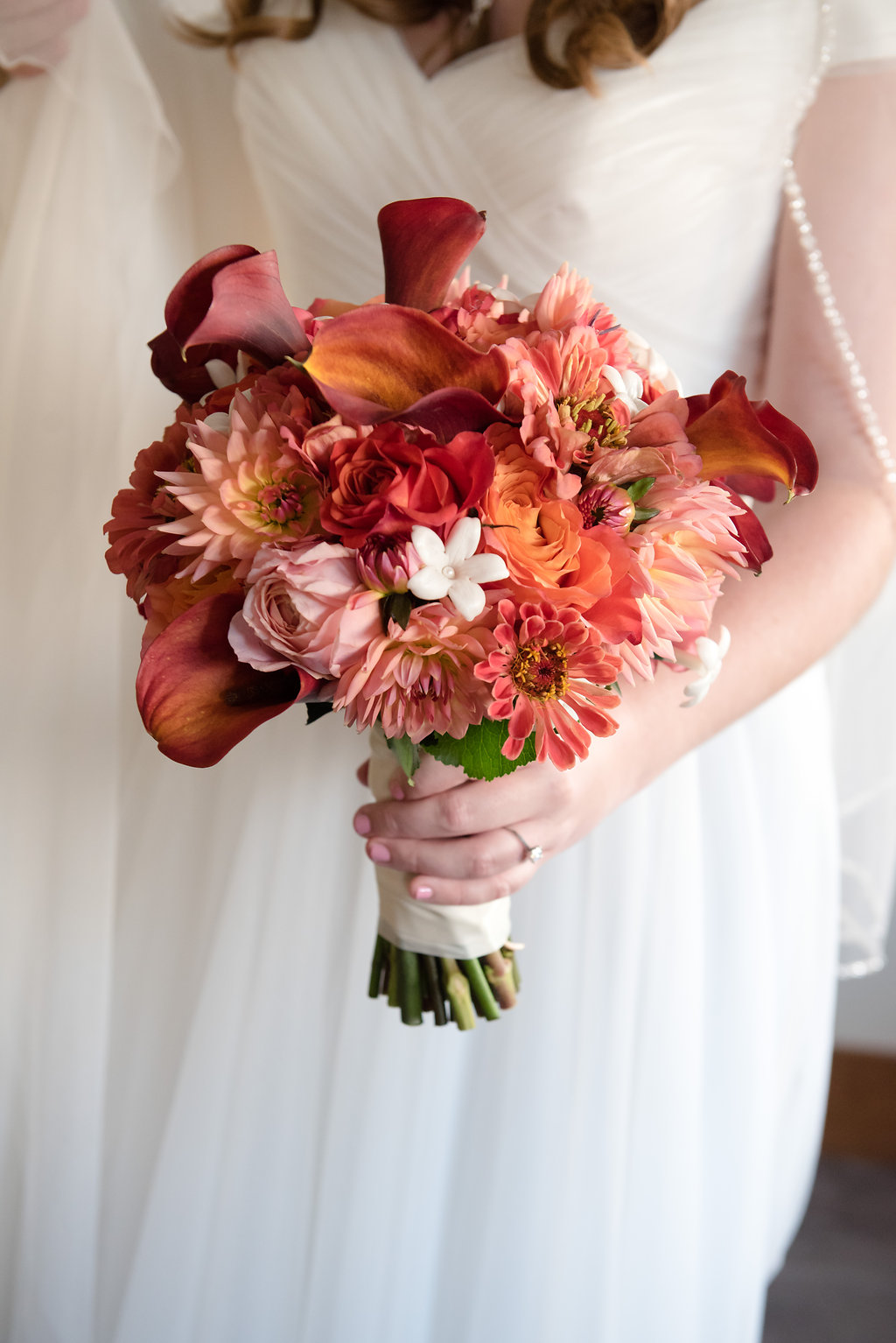 Orange and Pink Wedding Bouquet | Skansonia Ferry Wedding | Affinity Photography | Seattle Wedding Planner