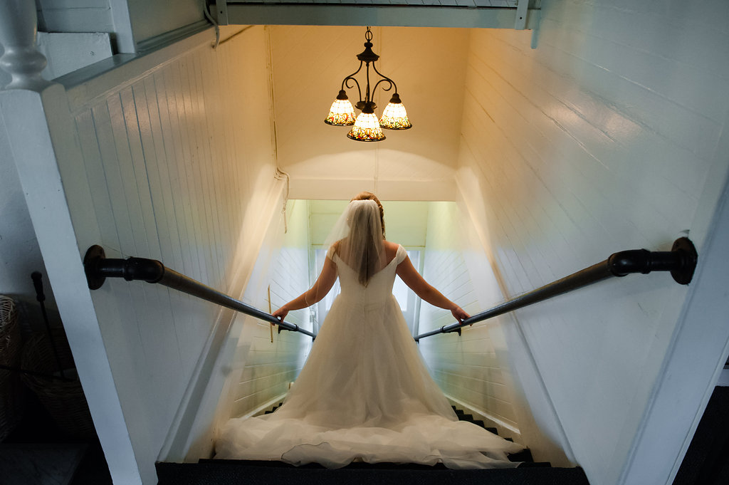Bride Coming Down Stair Case | Skansonia Ferry Wedding | Affinity Photography | Seattle Wedding Planner
