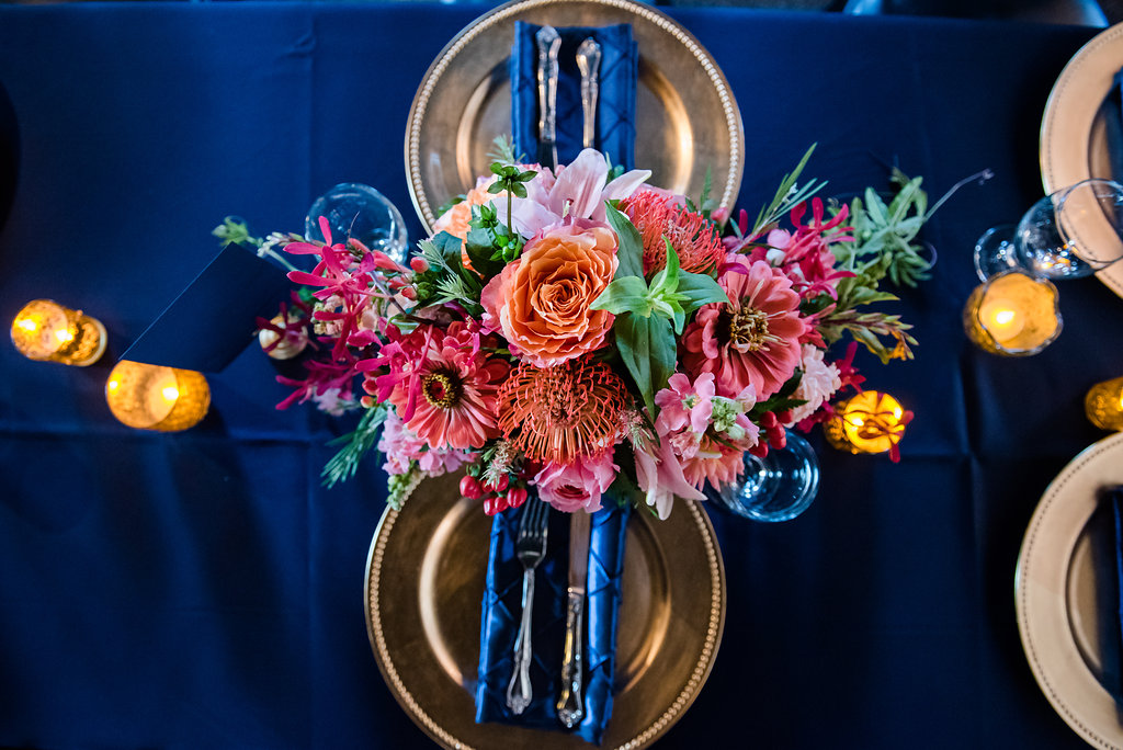 Wedding Centerpiece | Fall Wedding | Navy, Gold and Pink Wedding | Skansonia Ferry Wedding | Affinity Photography | Seattle Wedding Planner