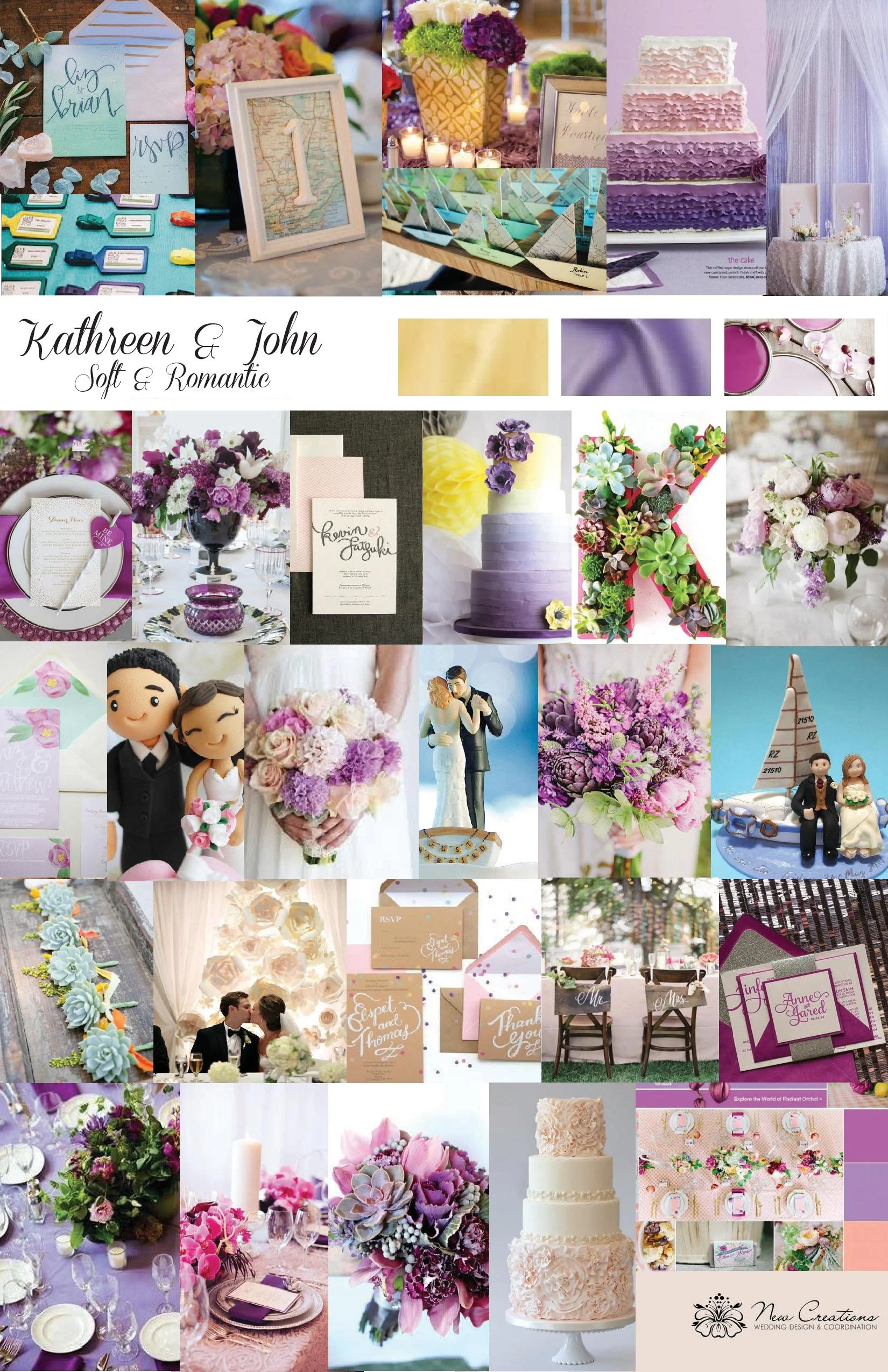 Original Design Inspiration Board Designed by New Creations Weddings | Pink Purple and Yellow Wedding Inspiration