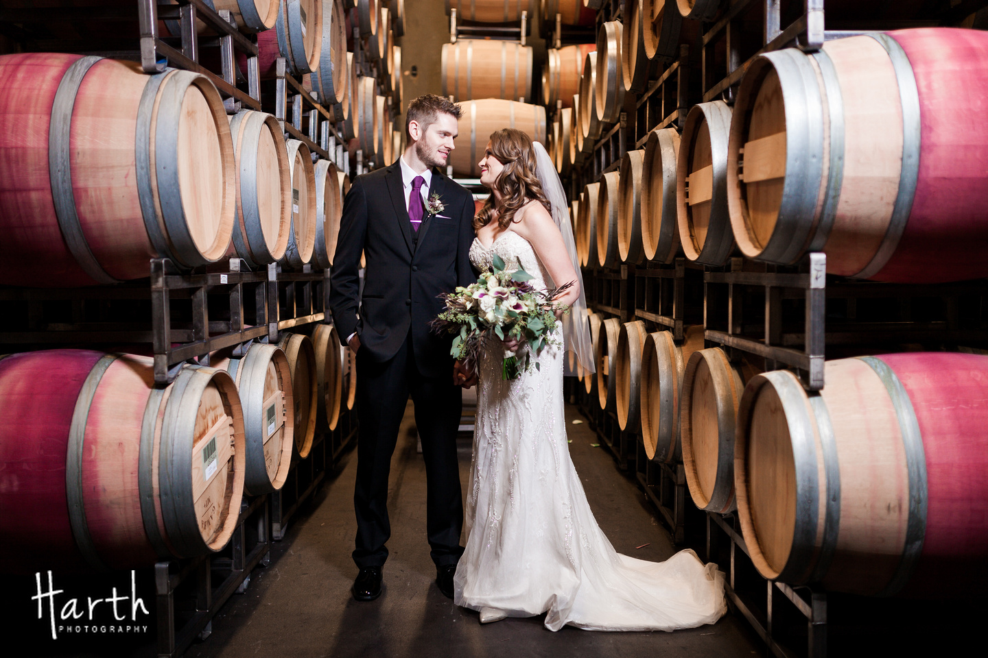 Barrel Room Wedding Photo at Novelty Hill Januik Winery Fall Wedding