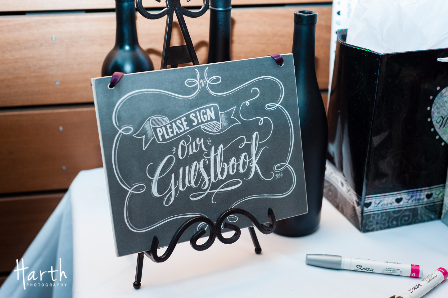Guestbook Chalkboard Signage at Fall Wedding at Novelty Hill Januik Winery