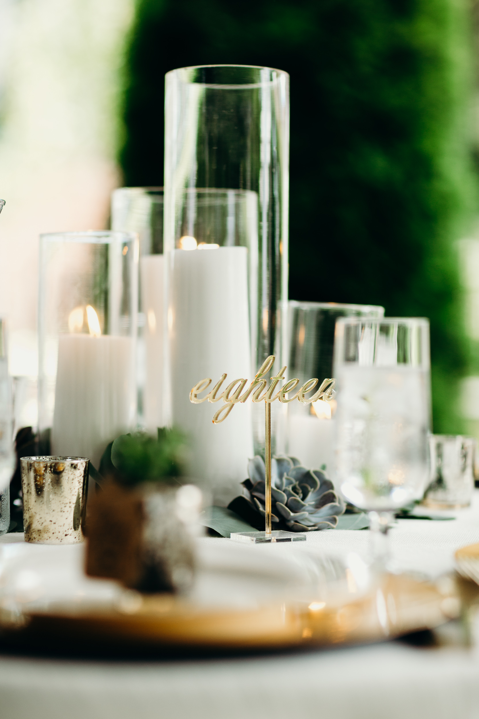 Candle Wedding Centerpiece with Gold Table Number