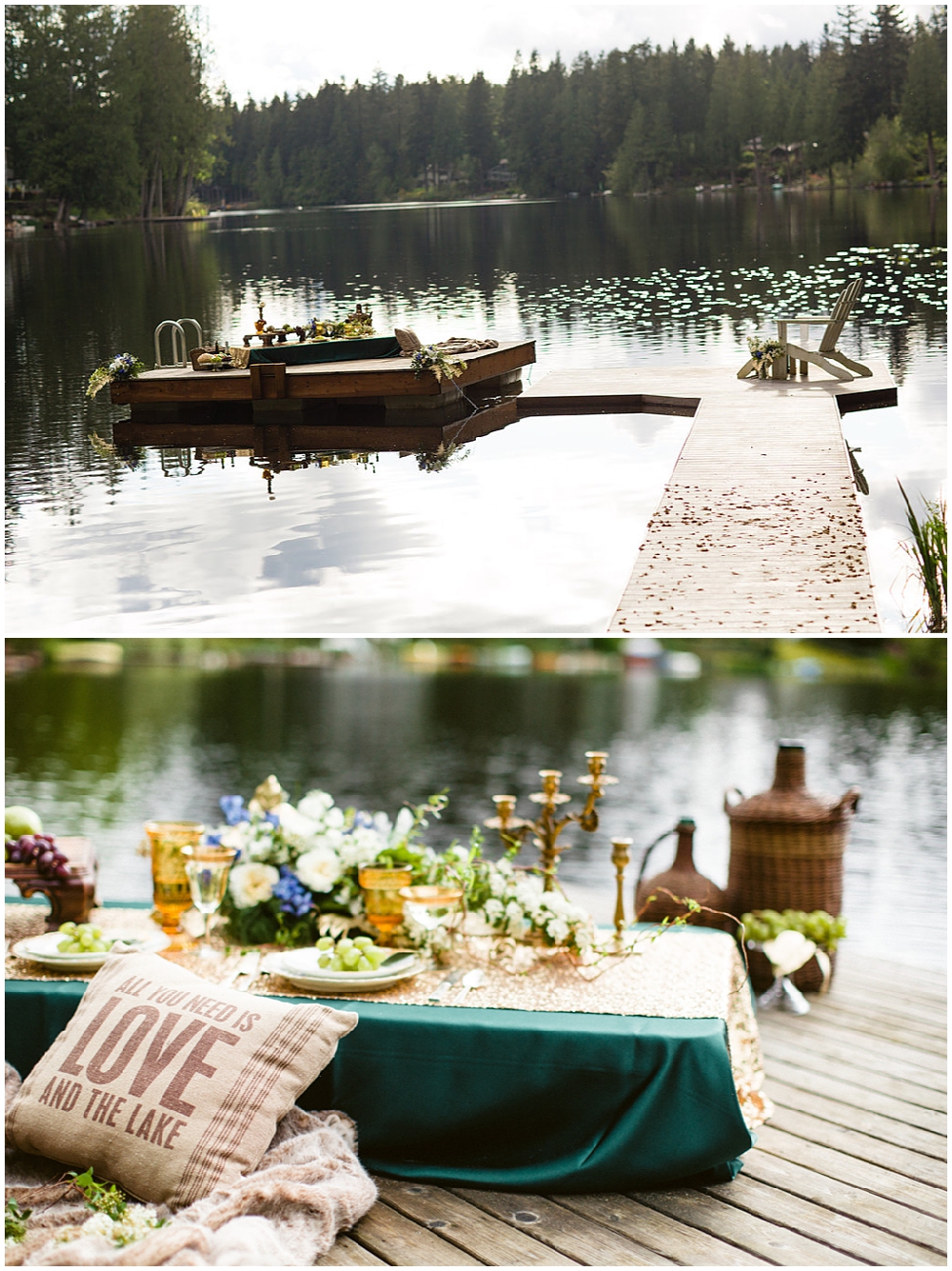 Green &amp; Gold Lakeside Engagement Styled Shoot