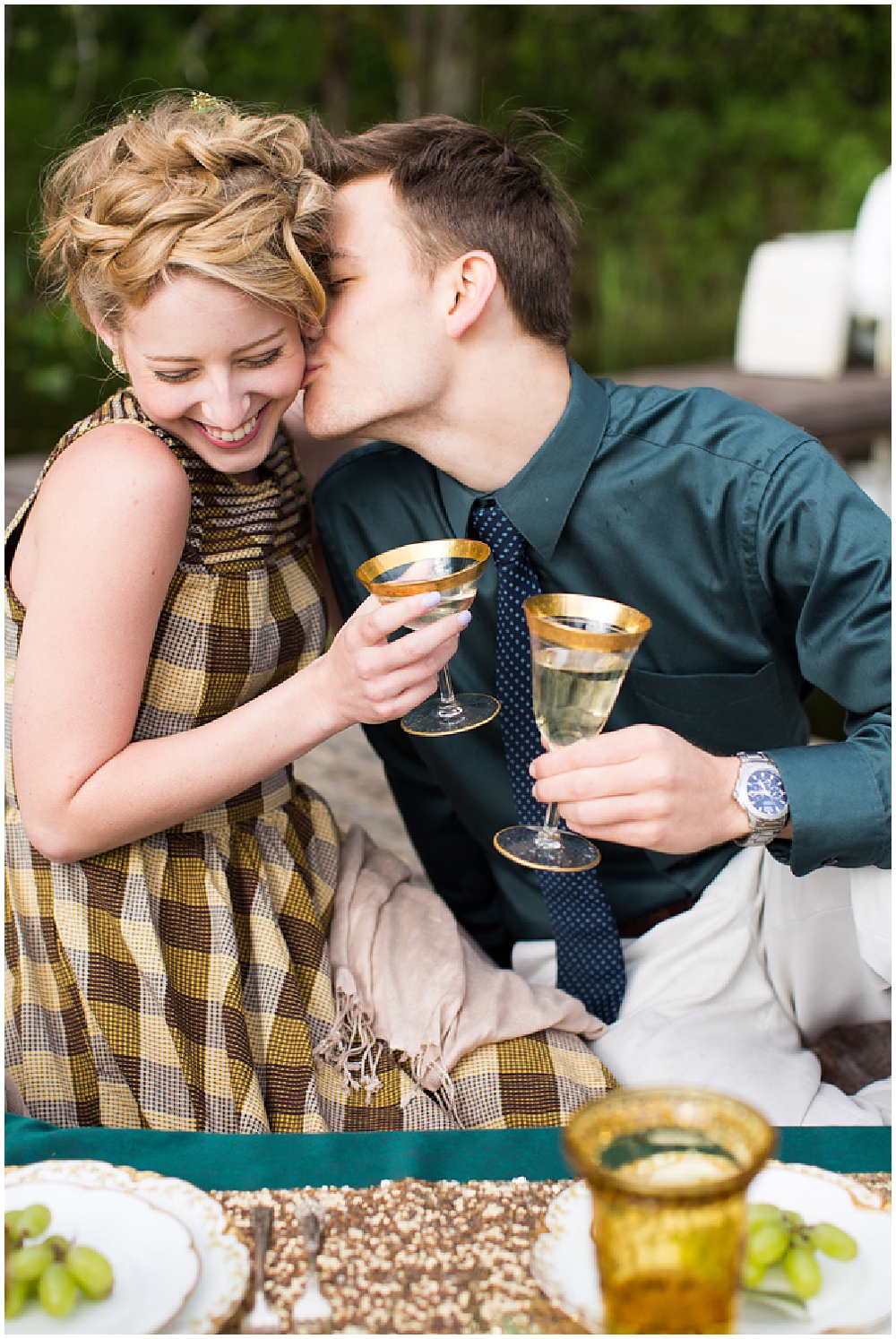 Green &amp; Gold Lakeside Engagement Styled Shoot