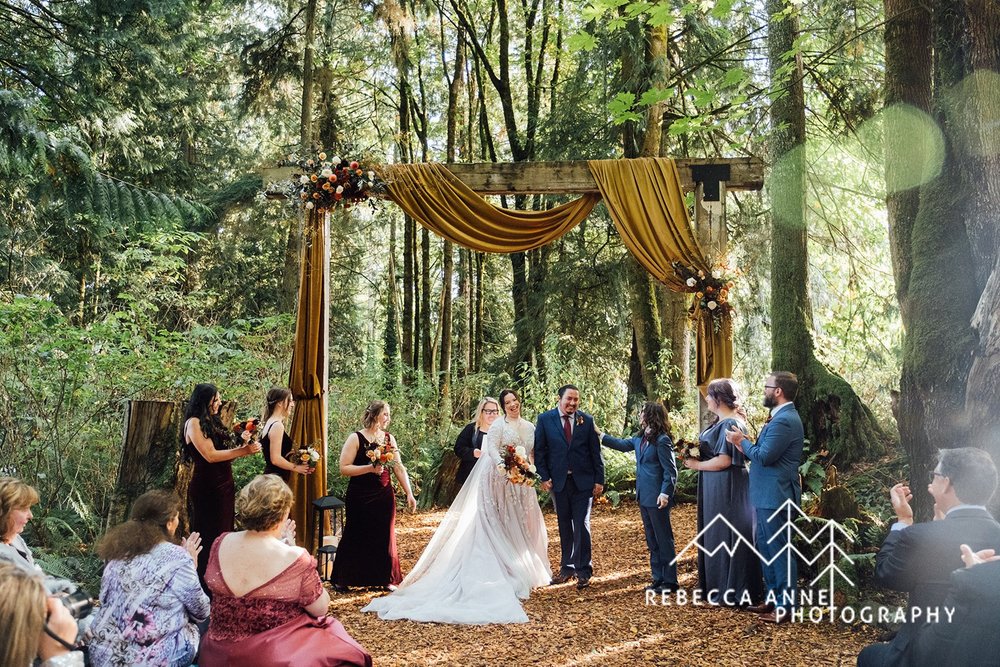 Ceremony in the Woods at Snohomish Wedding Venue Twin Willow Gardens 
