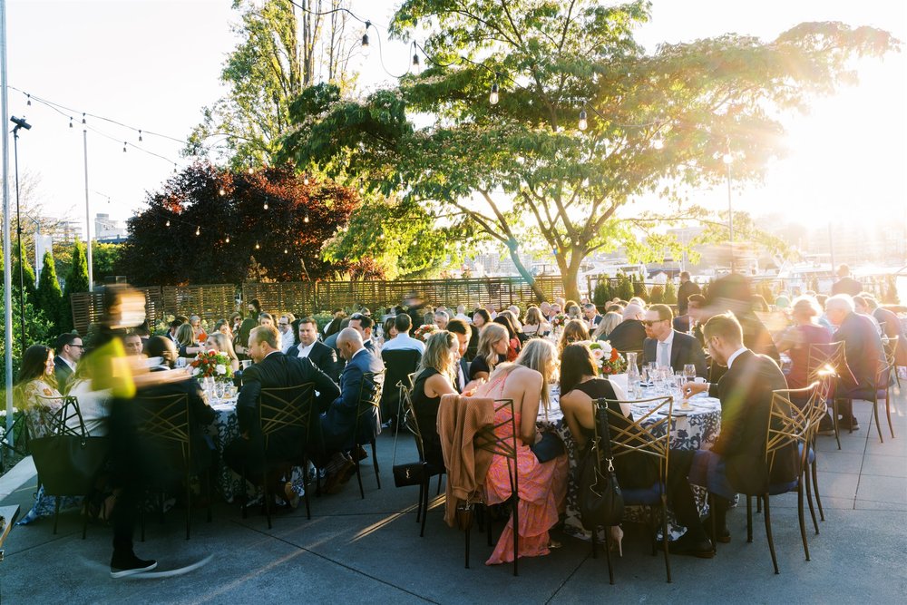 Summer outdoor wedding reception at Dockside at Duke's