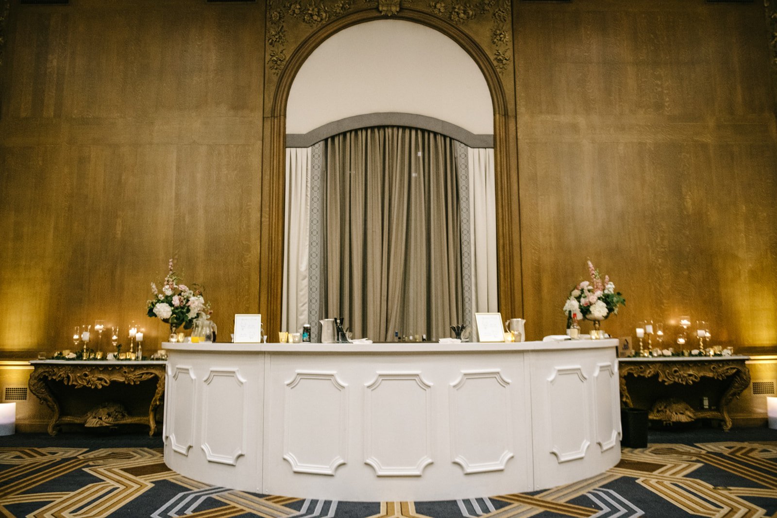 Round White Wood Bar at Fairmont Olympic Wedding