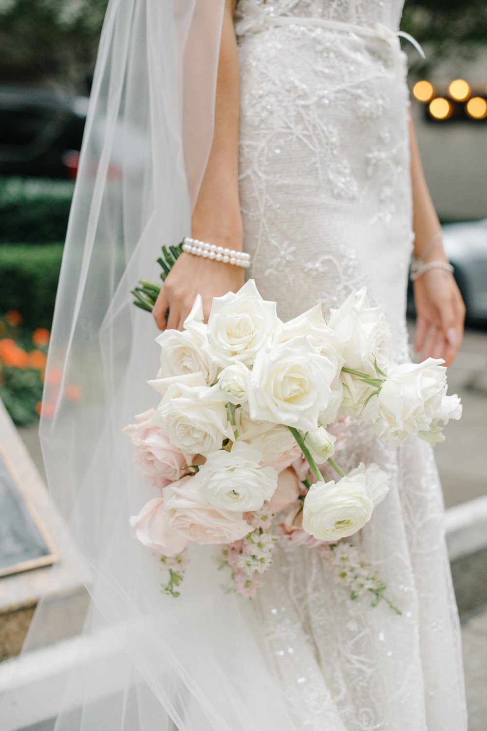 Elegant White and Blush Rose Bridal Bouquet at Fairmont Olympic Hotel Wedding