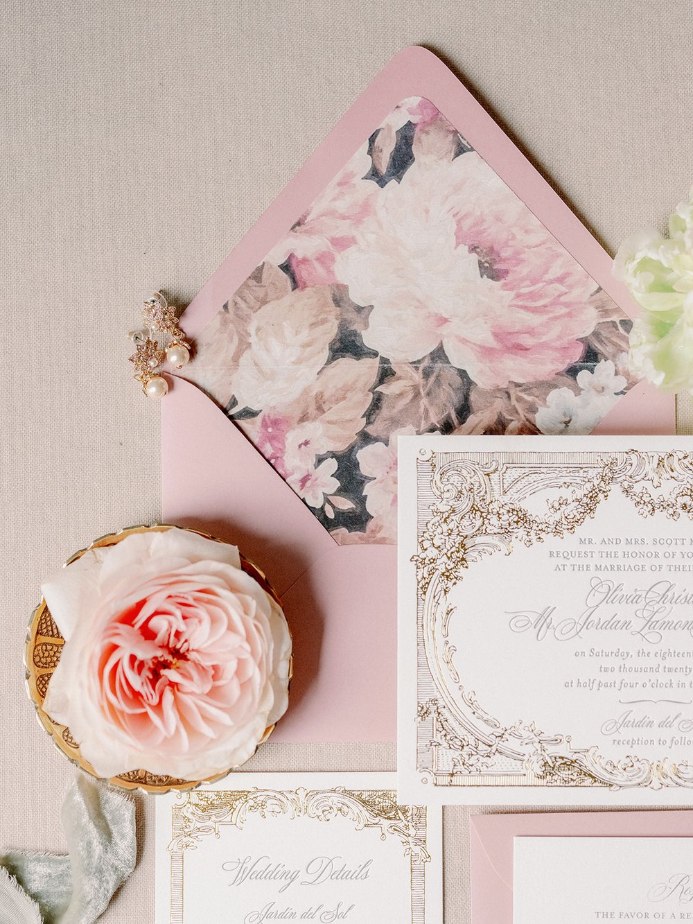 Elegant pink, ivory &amp; gold Wedding Invitation Suite