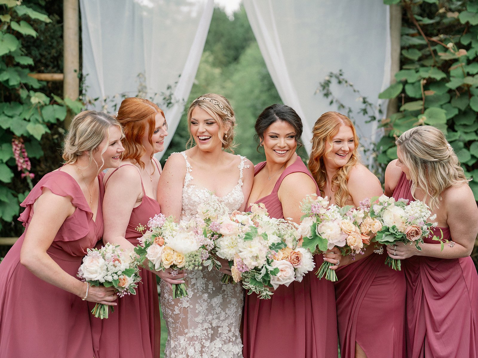 Mauve Bridesmaids Dresses and Navy Groomsmen Suits