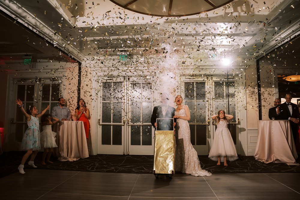 Confetti Cannon Surprise at Woodmark Hotel Wedding