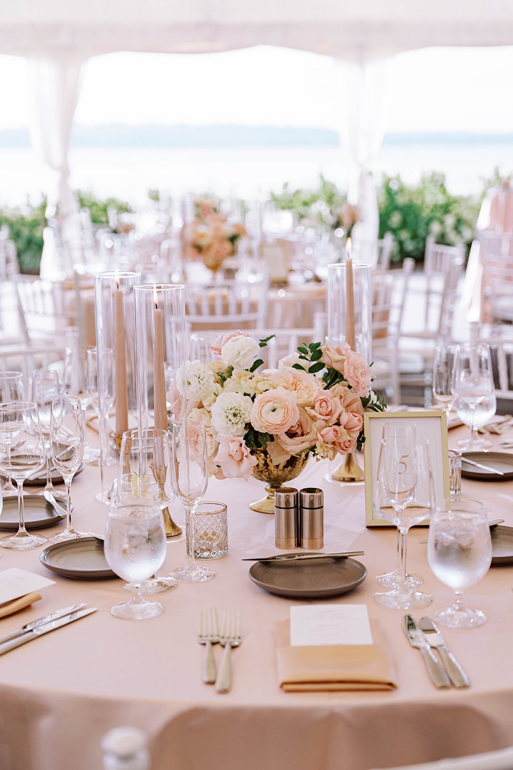 Low and Lush Wedding Centerpiece at Woodmark Hotel Wedding