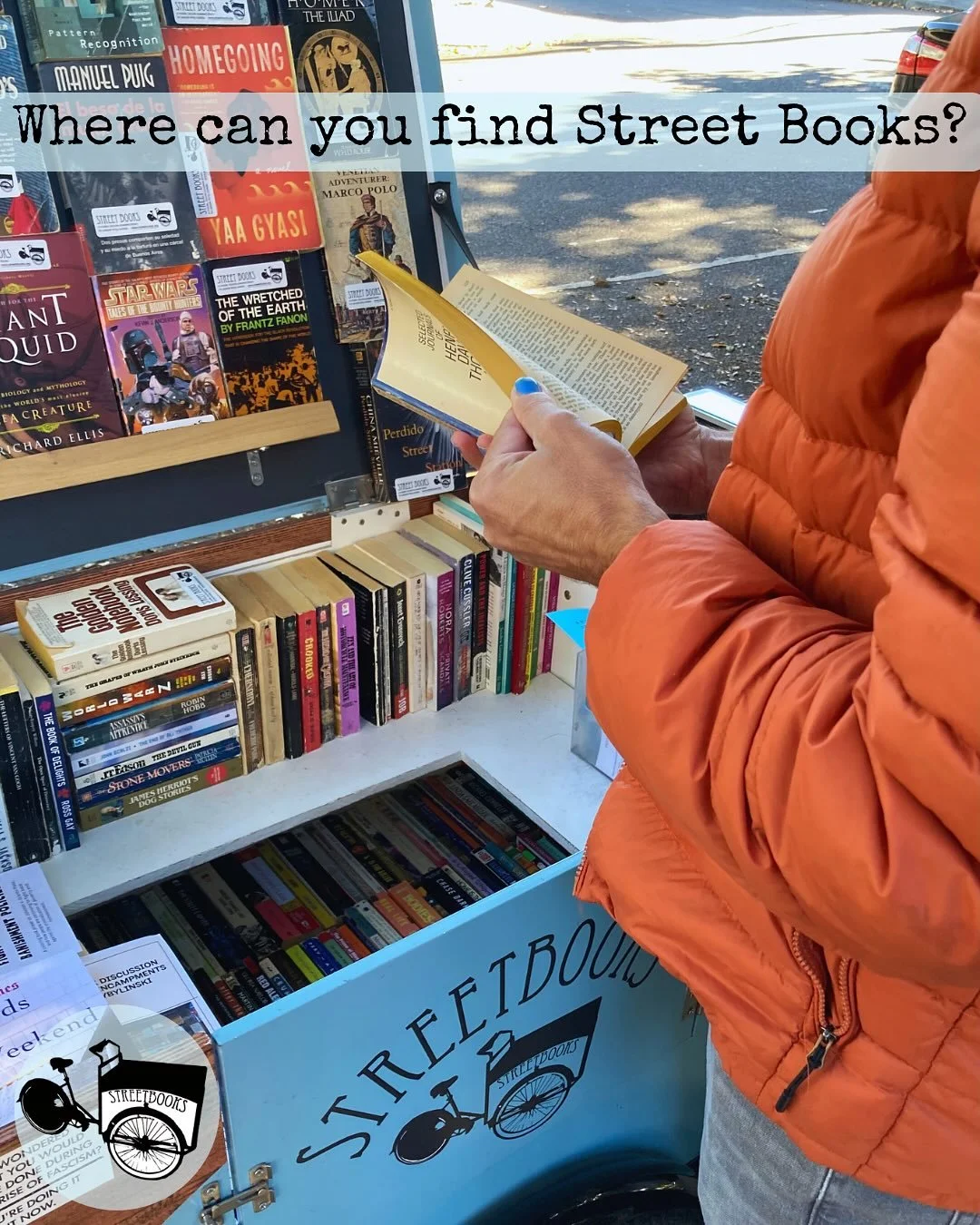 Big news! 📰 On Mondays between 1:00-2:30 you can now find Street Books at the new Oasis Day Center at NW 6th and Glisan! We determine our schedule of library shifts with the goal of meeing people where they are, literally. Our street librarians are 