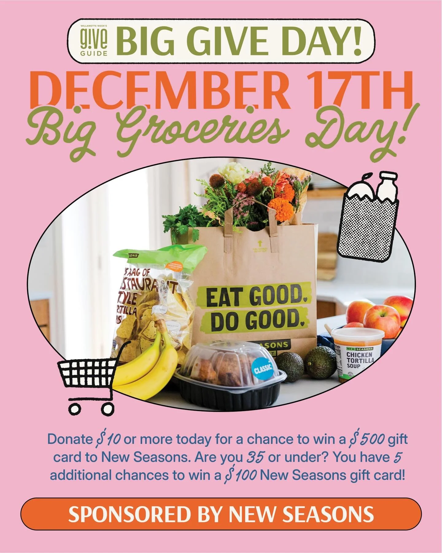 It&rsquo;s Big Groceries Day!🍽

Free groceries? Yes please! Just in time for holiday shopping, every @giveguide donation of $10 or more today has a chance to win a $500 gift card from New Seasons Market. Enjoy the best local foods and products from 