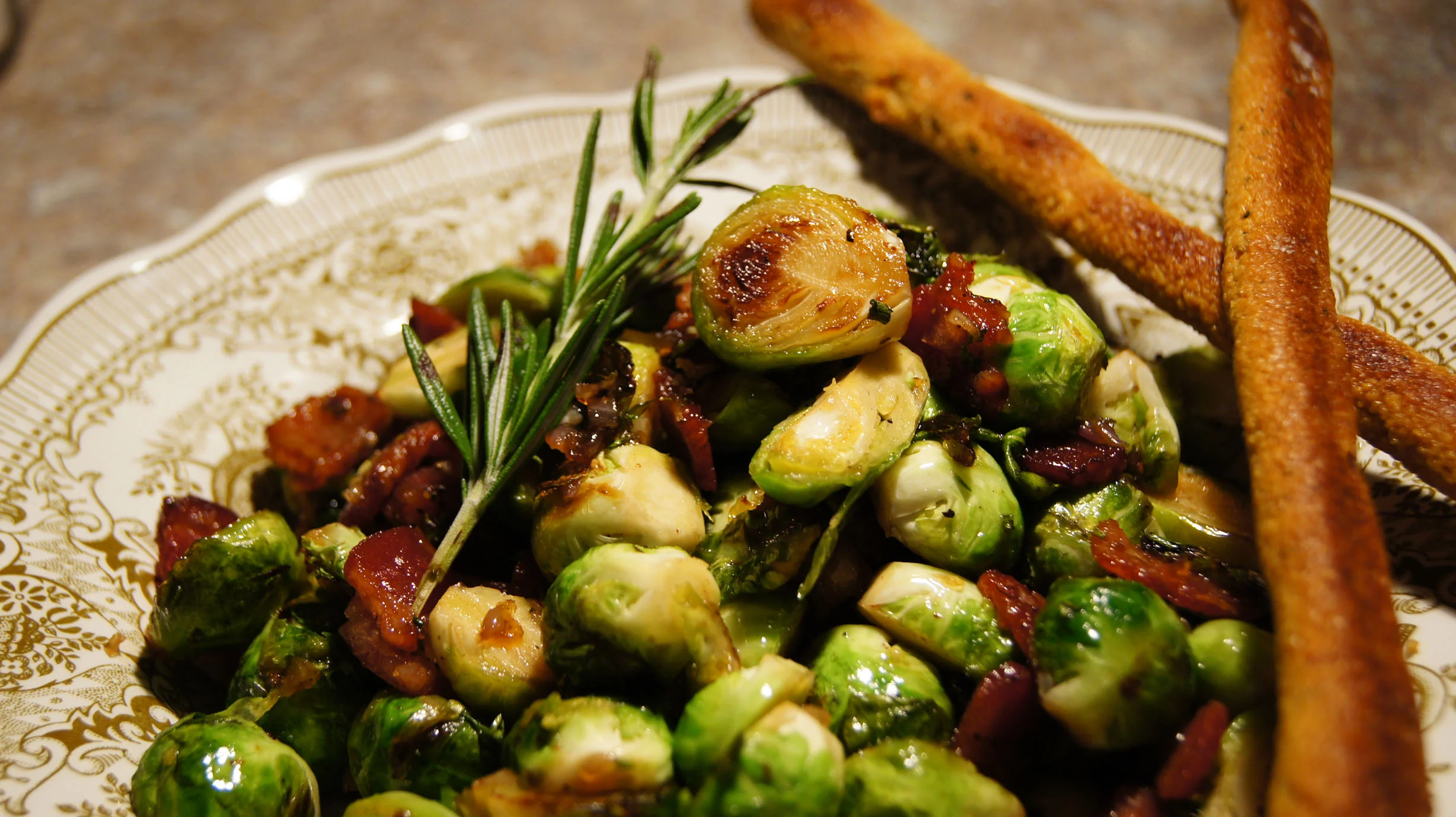 Rosemary Maple Brussel Sprouts with Bacon and Shallots