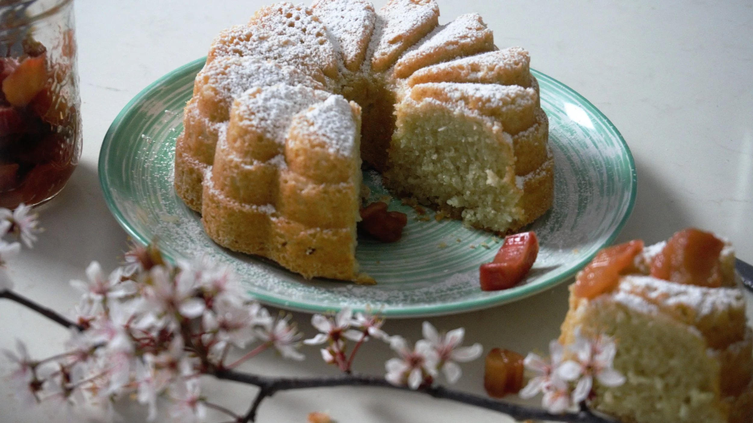 Coconut Bundt Cake with Roasted Rhubarb