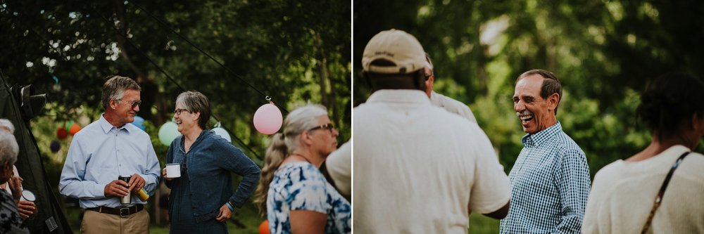  The dress theme for the whole wedding celebration was rainbows - their guests dressed in one color head to toe as part of the theme. The wedding reception at the ranch was near the orchard by the acequia, and was lit by candles and solar lights prim