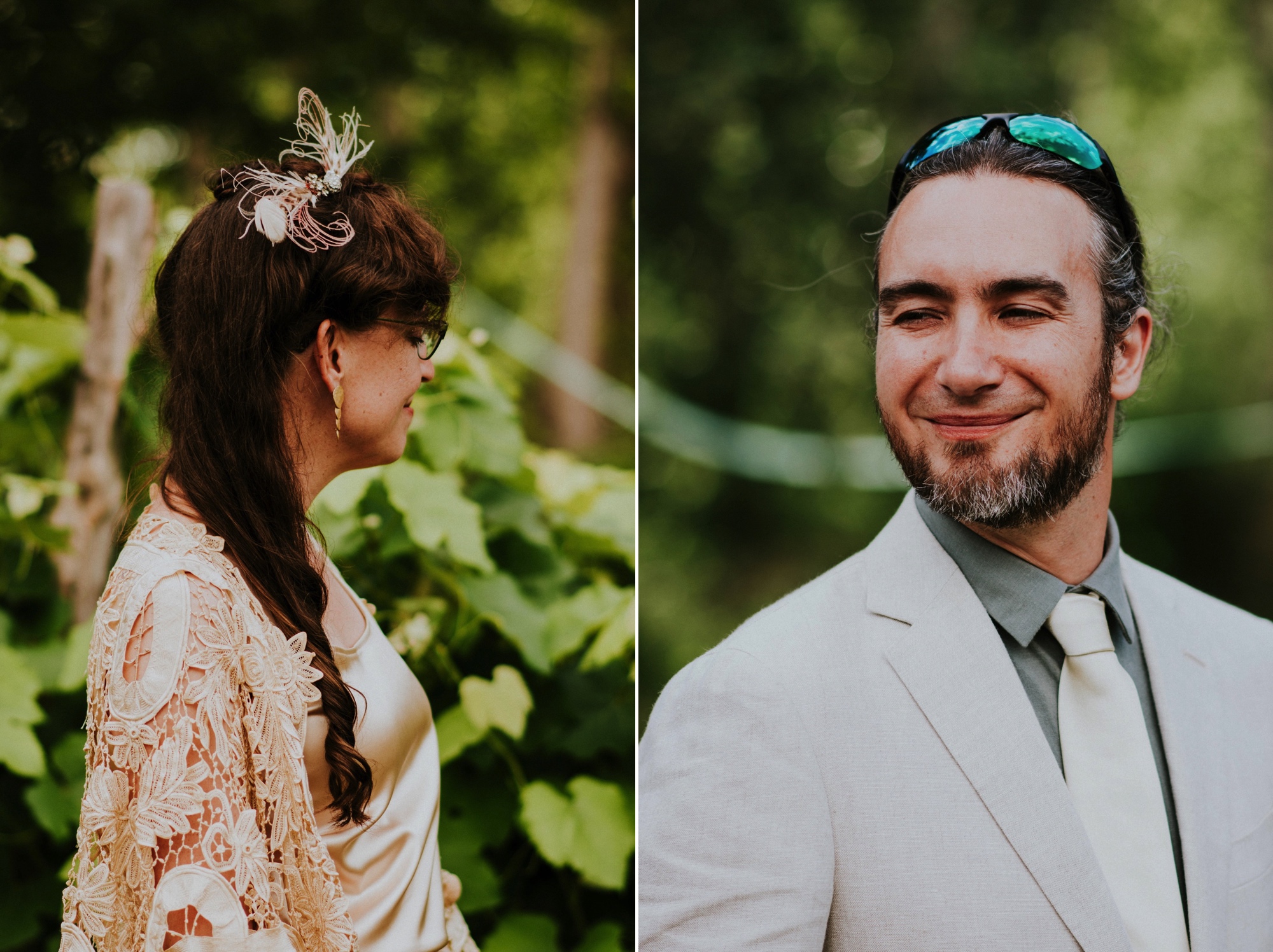  The dress theme for the whole wedding celebration was rainbows - their guests dressed in one color head to toe as part of the theme. The wedding reception at the ranch was near the orchard by the acequia, and was lit by candles and solar lights prim