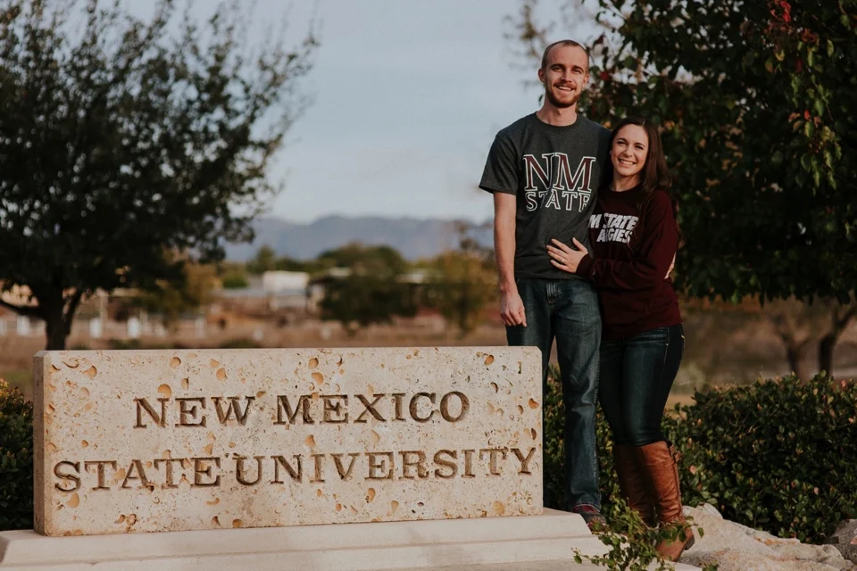 The first part of their engagement session began in Las Cruces, New Mexico at New Mexico State University where they both attended. We explored through the campus to capture their cuteness and school pride (Go Aggies!). They both rocked their Aggies gear and looked freaking adorable while doing so.
