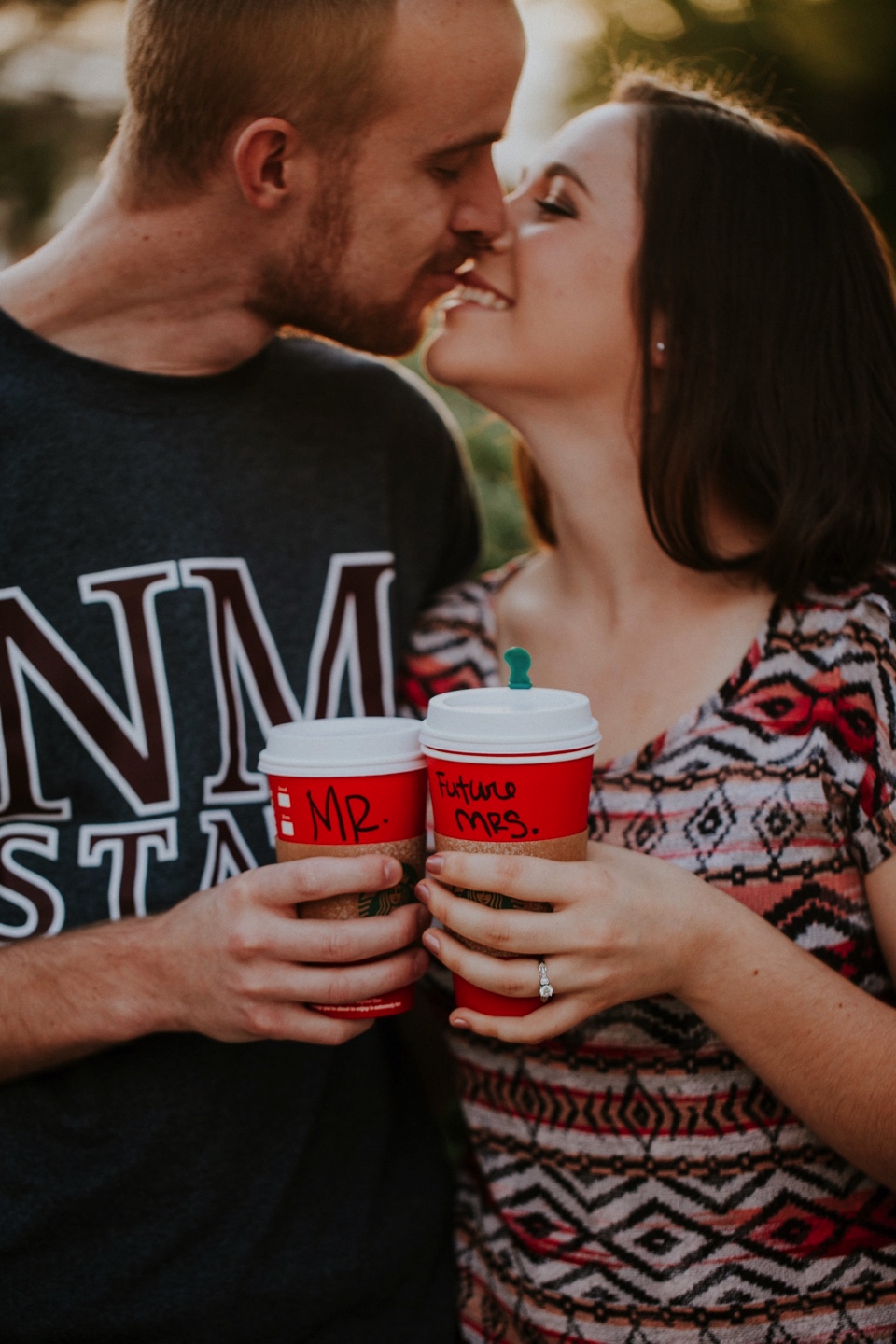  We met up again in Albuquerque, New Mexico and ventured to the Albuquerque bosque to take some fall inspired engagement photos. I loved the warm color palette they chose for their attire for this part of the session! We also had to take some cute en