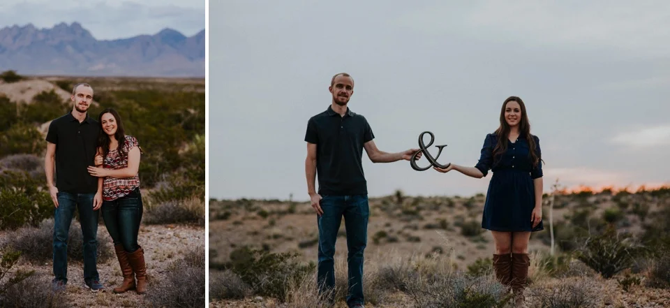 We then headed to the Organ Mountains in Las Cruces, NM to do a quick outfit change and capture the rest of their love fest. Kari’s knit sweater with her blue dress was SUPER cute paired with Brandon’s polo and jeans. The sun set just in time to capture the beauty of the Organ Mountains and the love between Kari and Brandon.