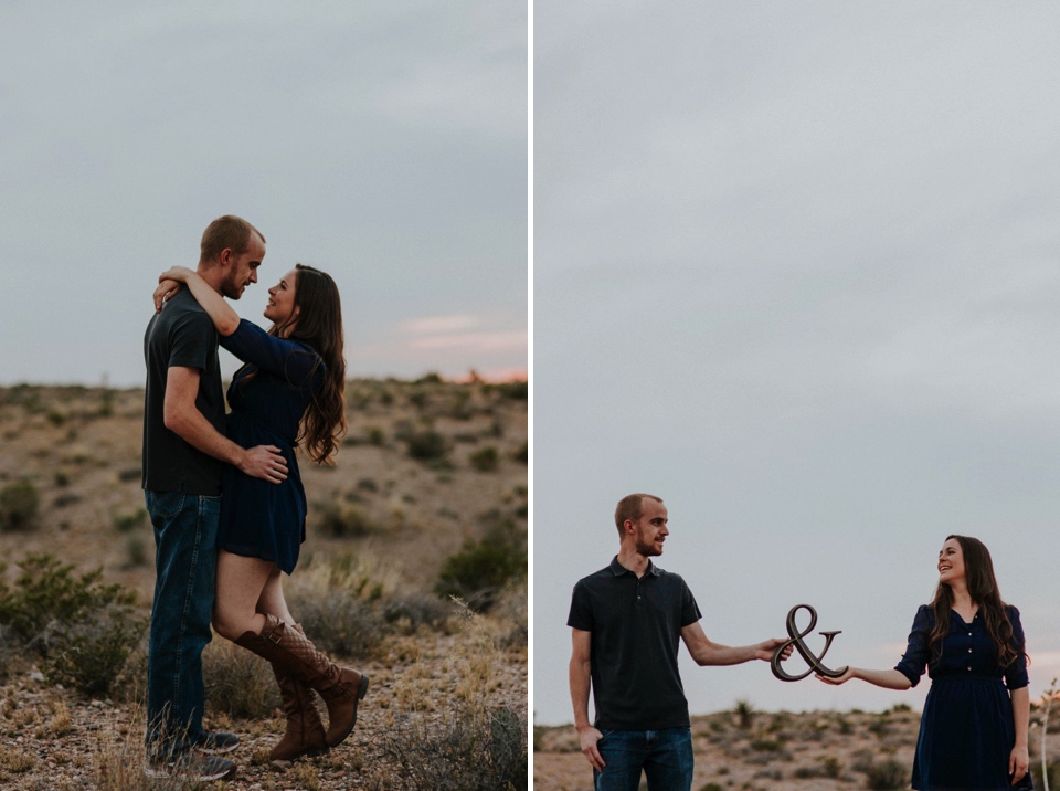  We then headed to the Organ Mountains in Las Cruces, NM to do a quick outfit change and capture the rest of their love fest. Kari’s knit sweater with her blue dress was SUPER cute paired with Brandon’s polo and jeans. The sun set just in time to cap