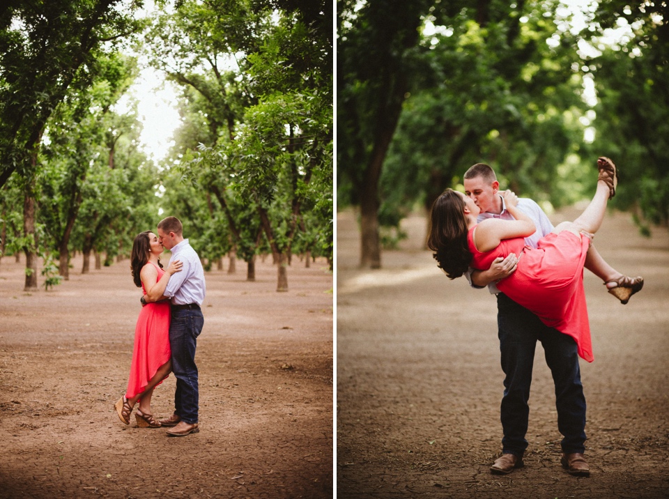  We kicked off their beautiful engagement session at the pecan orchards in Las Cruces, New Mexico. I loved Kristina’s beautiful pink dress and Mitch’s rustic yet classy outfit. Talk about engagement photo inspiration! 