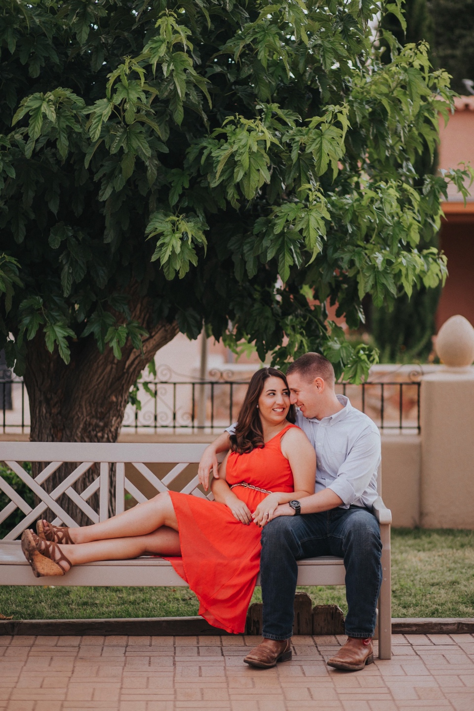  I loved Kristina’s beautiful pink dress and Mitch’s rustic yet classy outfit. Talk about engagement photo inspiration! We then traveled to Mesilla, New Mexico to capture their love fest in the La Plaza de Mesilla as well as in front of the Basilica 