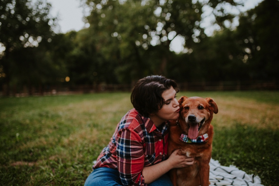  Ryan and Erica’s LGBTQ+ engagement photos at Old Town Farm in Albuquerque, New Mexico are a MUST SEE! Their engagement photos include rocking plaid shirts and converse sneakers, their sweet fur baby, Riley (aka Rileypoo), as well as their love for S