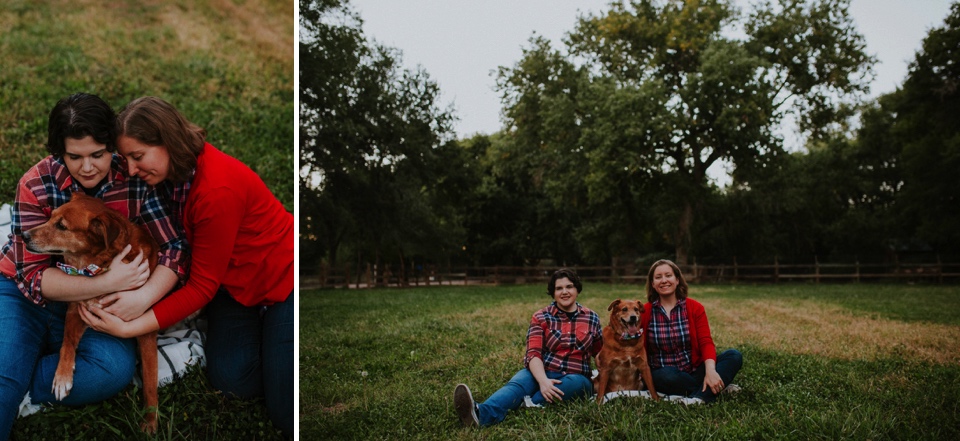  Ryan and Erica’s LGBTQ+ engagement photos at Old Town Farm in Albuquerque, New Mexico are a MUST SEE! Their engagement photos include rocking plaid shirts and converse sneakers, their sweet fur baby, Riley (aka Rileypoo), as well as their love for S